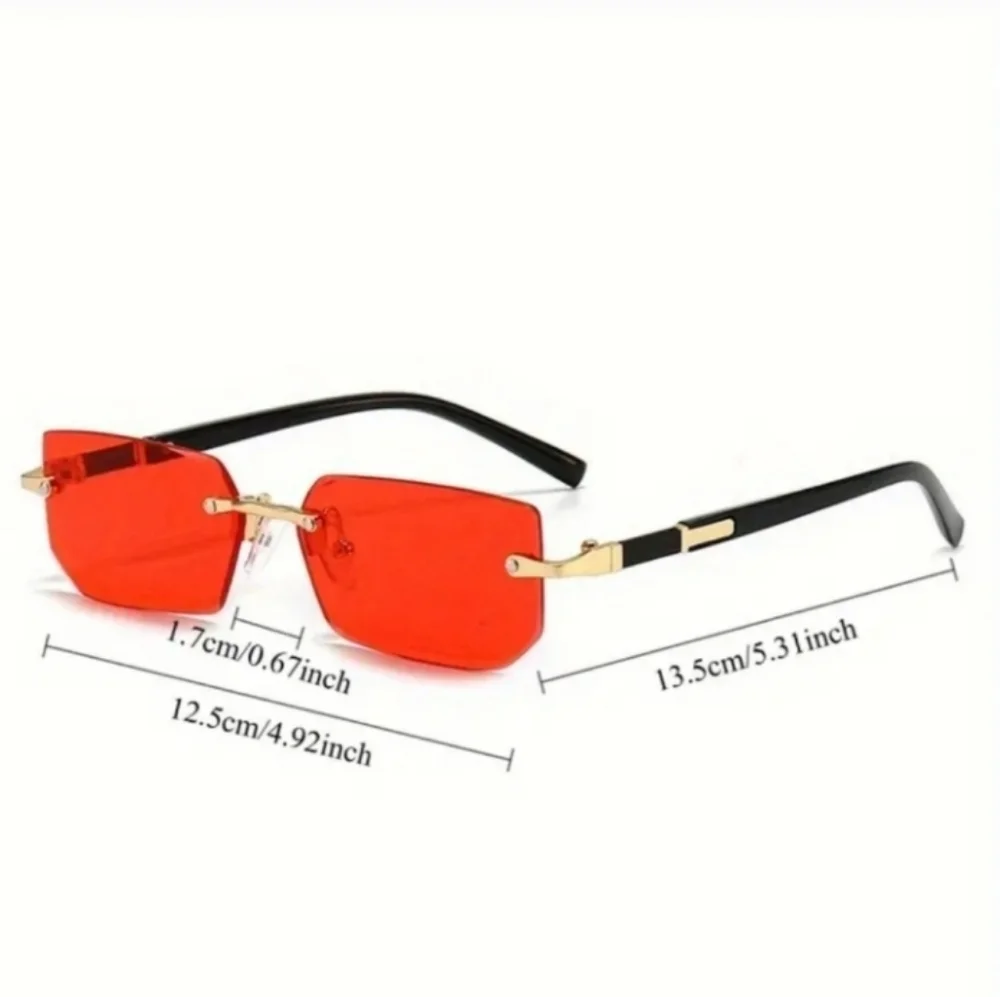 Red and Black Rimless Sunglasses with Metallic Accents